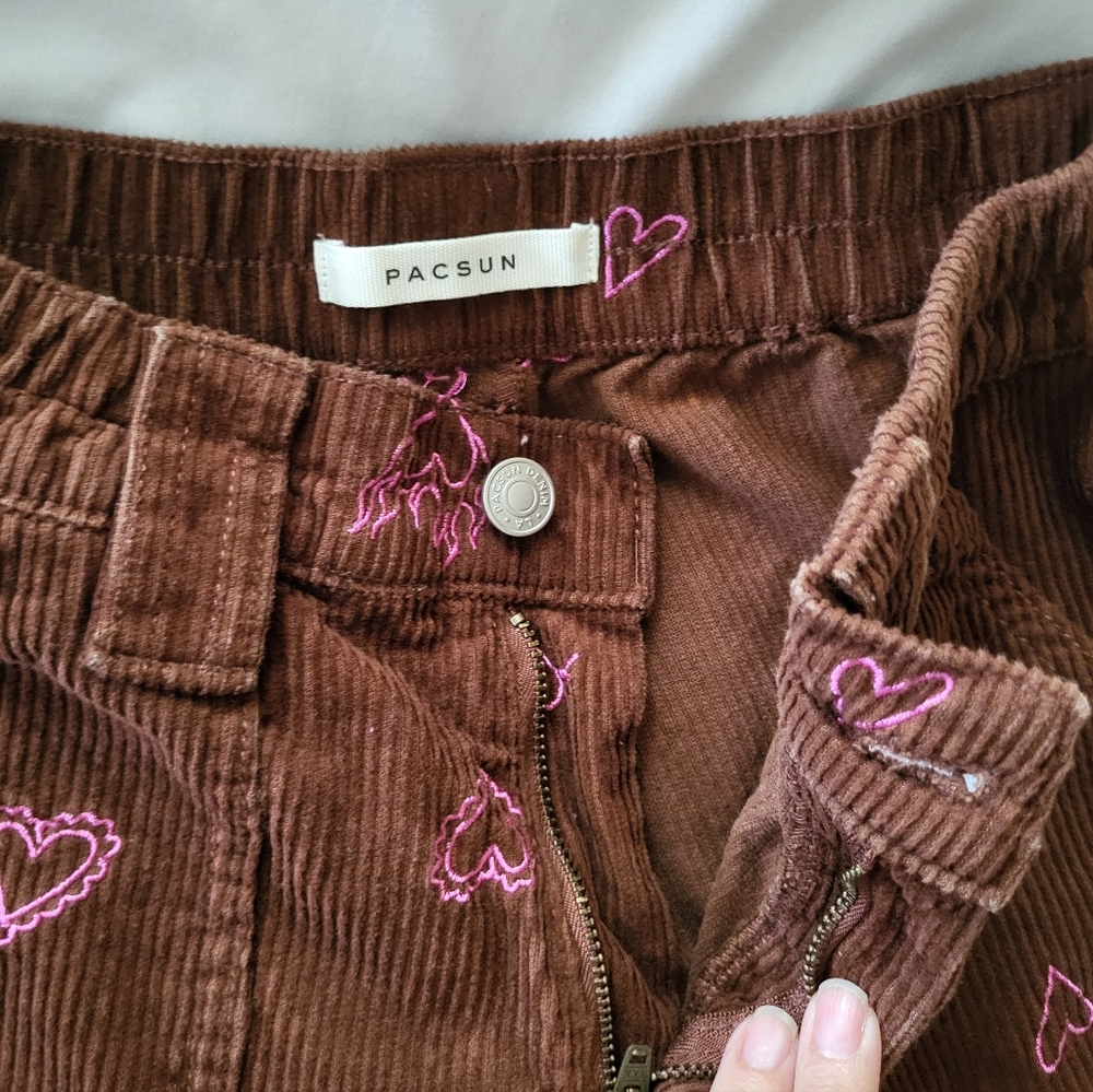 * Pacsun Corduroy‎ Jeans Pink Heart Back To School In Style XS Junior - Picture 6 of 9